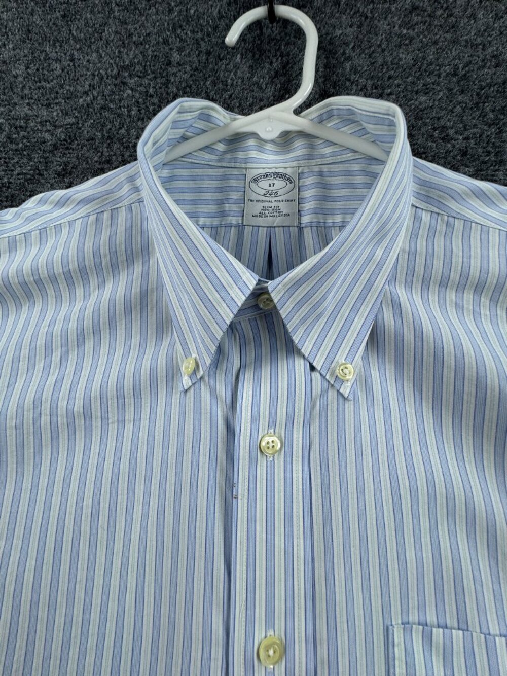 Brooks Brothers OCBD Slim Blue White Button-Down Striped 17 Men Non-Iron Cotton